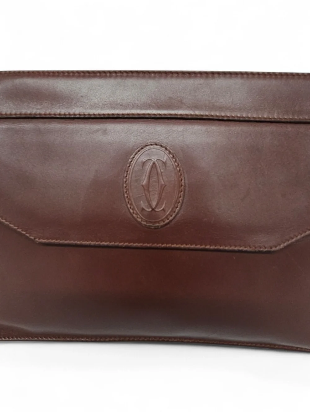 Cartier Must De Front Snap Clutch in Burgundy Calfskin Leather